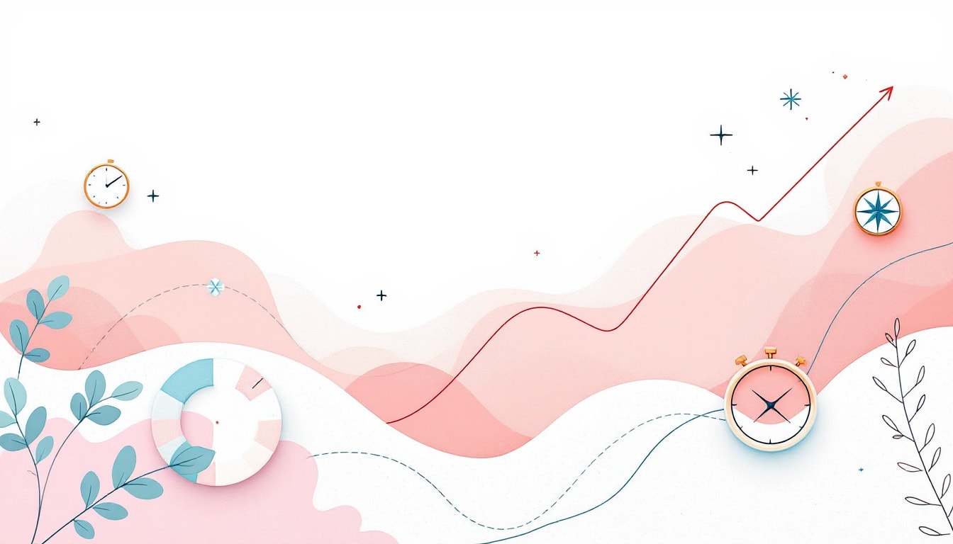 A soft rose-pink line-art budget allocation chart with a rising trend line on a light Digital Horizon cover — the visual metaphor for planning a 2027 marketing budget for Northern Nevada service businesses.