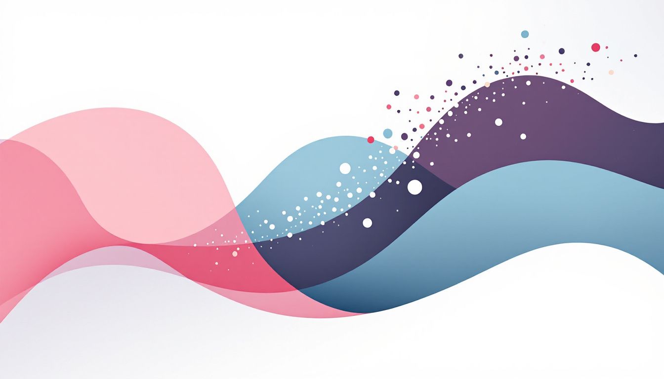 Abstract illustration of many small dots streaming and converging into a few large flowing shapes, representing website visitors turning into qualified leads.